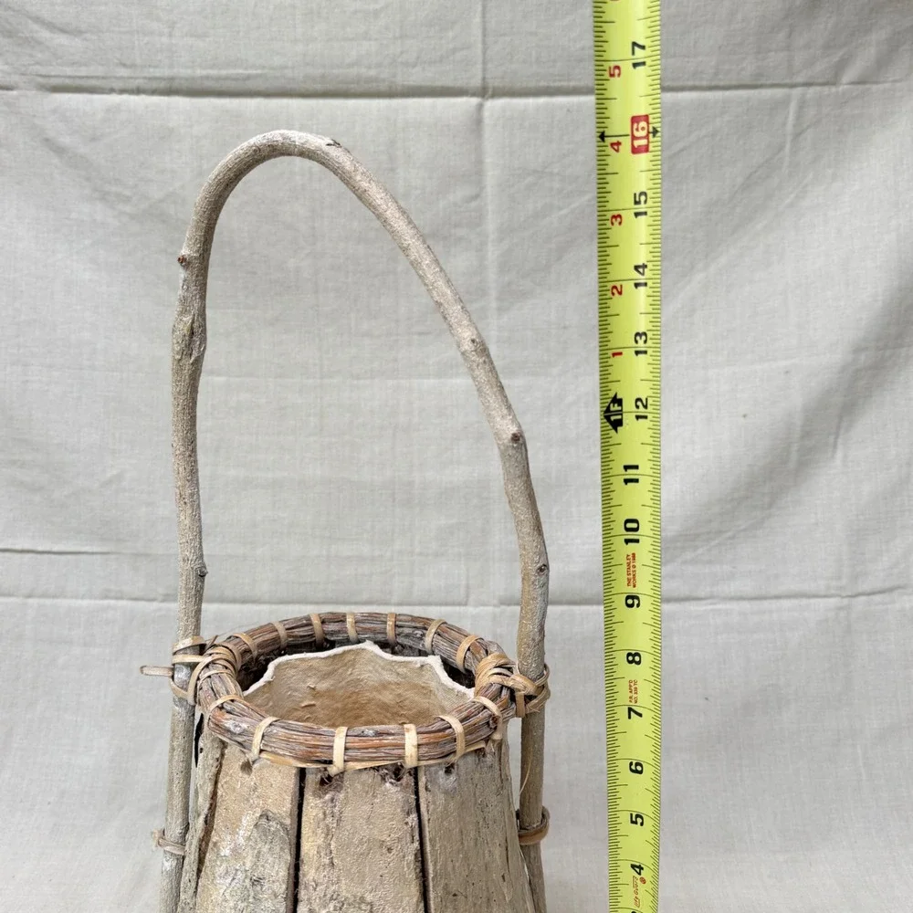 Vintage Bark Planter Basket with Liner Rustic Woodland Cachepot 1970s